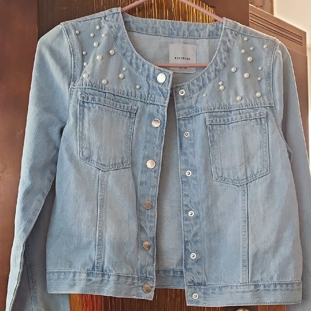 Reserved Denim‎ Jacket with Pearl Accents